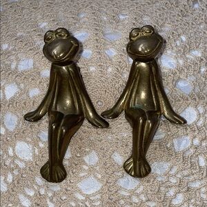 Vintage 1986 Solid Brass Gold Frog Wall Decor Set